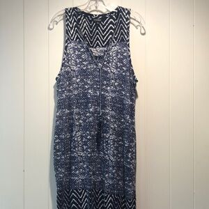 Lucky Brand like new blue white batik print stretch cotton modal midi tassels L